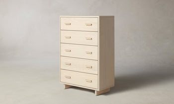 clinton white ash wood tall dresser with five drawers - side view