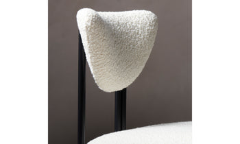 cooper counter stool in white boucle with black metal frame, close up view