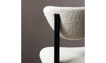 cooper counter stool in white boucle with black metal frame, close up