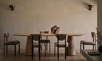 cooper dining chair with steel frame and brown mohair fabric in a modern dining room