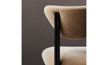 cooper dining chair with steel frame and brown mohair fabric - close up view