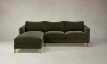 crosby olive green velvet sectional sofa with chaise with wooden legs