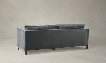 crosby sofa in velvet grey with wooden legs - back view