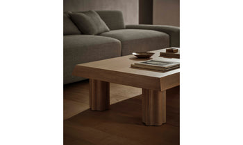 dean rectangular oak coffee table in light oak in a modern living room