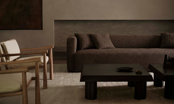 dean chunky oak coffee table in dark oak in a modern living room