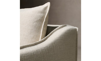 dune white linen upholstered accent chair with cushions - close up