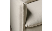 dune white linen upholstered accent chair with cushions - close up view