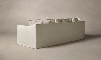 dune off-white linen sofa with cushions - back view