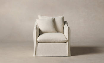 dune white linen swivel accent chair with cushions - front view