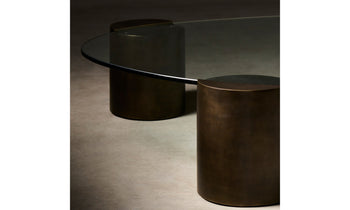 ella glass coffee table with bronze legs - close up leg view