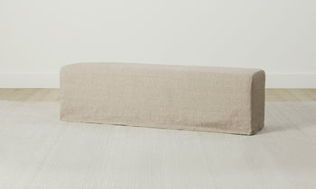 franklin off-white linen covered bench - side view