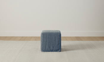 franklin linen chambray ottoman - side view