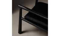 hyde black oak chair with black leather seat and arms - close up