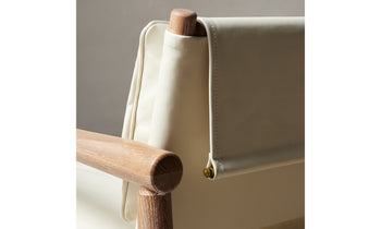 hyde white oak chair with white leather seat - close up view