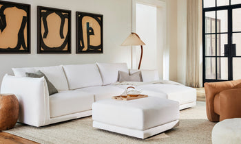 jones modular corner sectional sofa in pure white linen in modern living room