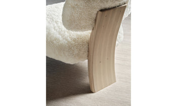 kenmare accent chair in white boucle with ash wood curved frame