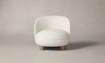 laight round white boucle accent chair with wooden legs - front view