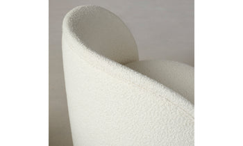 laight round white boucle accent chair with wooden legs and round back - close up view