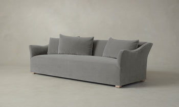 lenox sofa in grey mohair fabric with back cushions - angle view