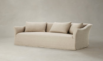 leonard sofa in beige linen with cushions - angle view