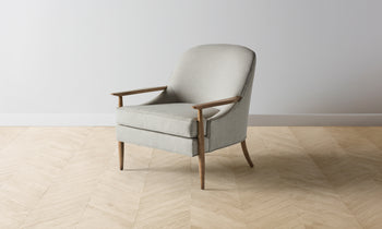 leroy mid-century modern accent chair in grey merino with wooden arms and legs