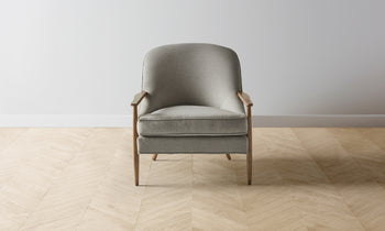 leroy mid-century modern accent chair in grey merino with wooden arms and legs - front view