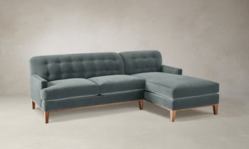 ludlow chaise sectional sofa with tufted back and wooden legs - angle view