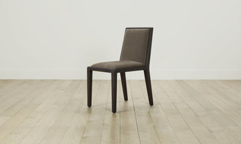 madison dining chair in black ash wood  with mink mohair fabric, angle view