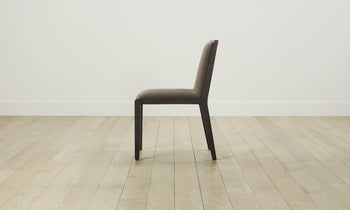 madison dining chair in black ash wood  with mink mohair fabric, side view