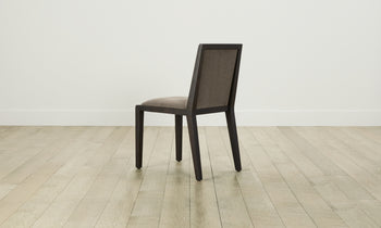 madison dining chair in black ash wood  with mink mohair fabric, back view