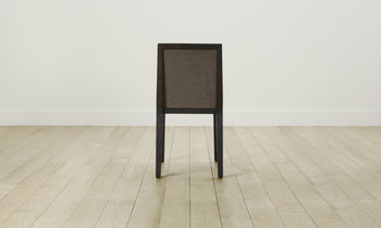 madison dining chair in black ash wood  with mink mohair fabric, back view