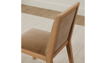 madison dining chair in brown ash wood  with beige mohair fabric, front view