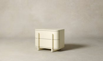 marais two drawer nightstand in white lacquered maple wood - front view