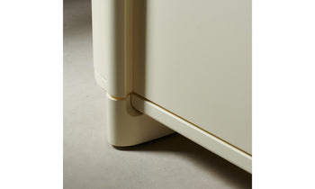 marais two drawer nightstand in white lacquered maple wood - close up view