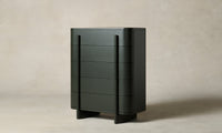 marais forest green bedroom dresser with 5 drawers in lacquered maple wood - side view