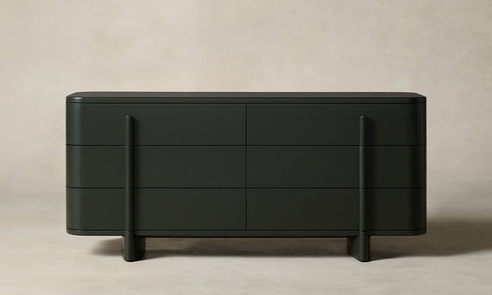 marais forest green bedroom dresser with six drawers in lacquered maple wood