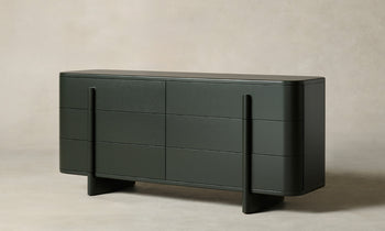 marais forest green bedroom dresser with six drawers in lacquered maple wood - side view