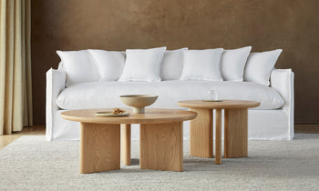 morro coffee table set in light ash wood in a modern living room