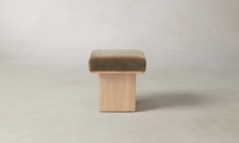 mulberry ottoman with ash wood base and mink mohair fabric