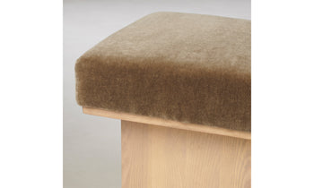 mulberry ottoman with ash wood base and mink mohair fabric - close up