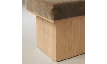 mulberry ottoman with ash wood base and mink mohair - close up