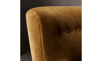 perry accent chair in golden brown mohair fabric with tufted back - close up