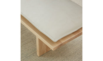 reyes wood bench with beige nubuck leather cushion - view from top