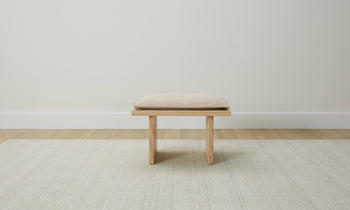 reyes wooden stool with gray leather cushion - front view