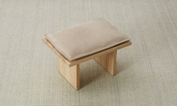 reyes wooden stool with gray leather cushion - view from top