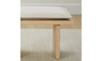 reyes wooden stool with gray leather cushion - close up