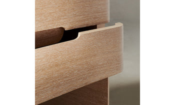 rivington nightstand with two drawers in white oak wood - close up view