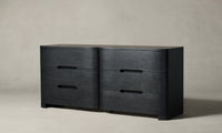 rivington black wooden dresser with rounded corners and 6 drawers in cerused oak