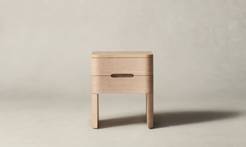 rivington peitite two drawer nightstand in white oak wood - front view