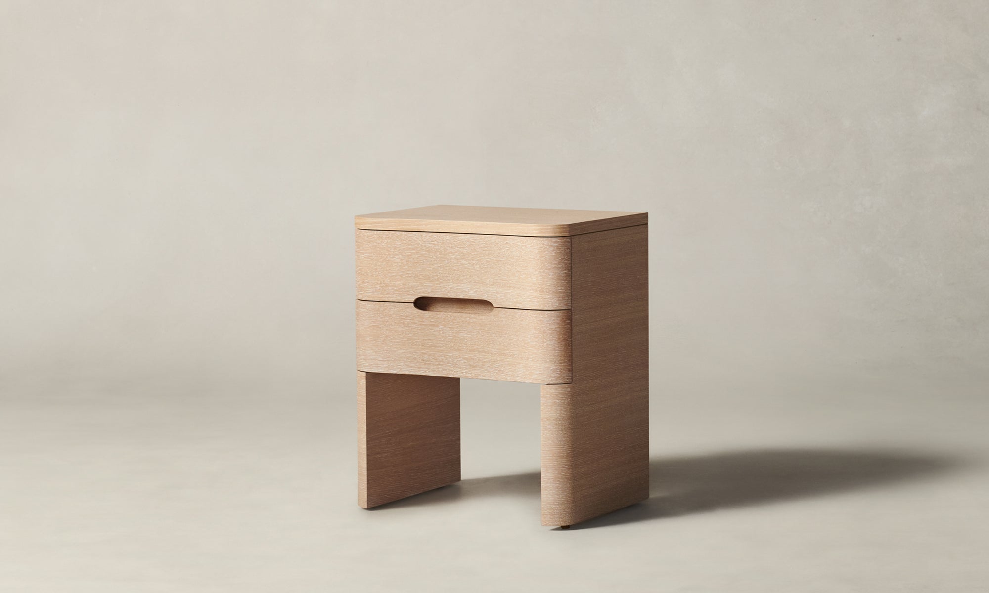 rivington peitite two drawer nightstand in white oak wood - front view